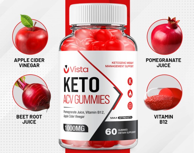 Vista Keto ACV Gummies Bottle with Ingredients Mentioned On Sides