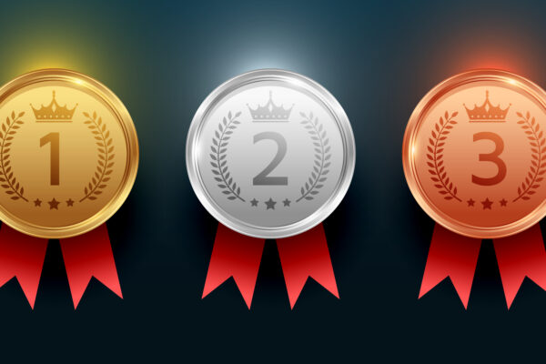 set of gold, silver and bronze winning numbers medal design vector Rub Ranking