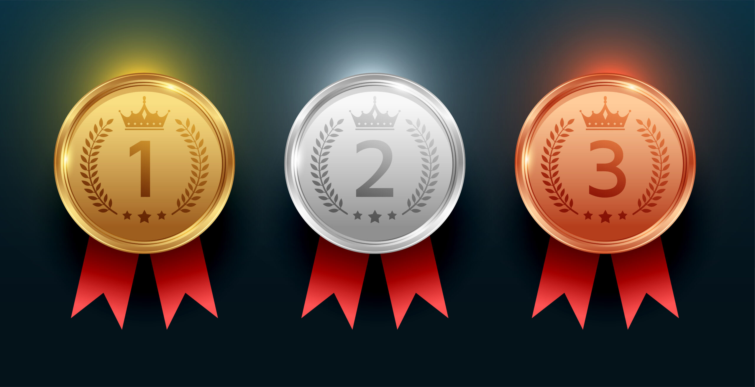 set of gold, silver and bronze winning numbers medal design vector Rub Ranking