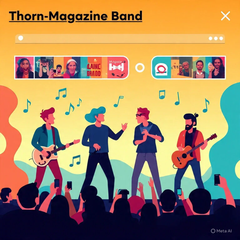 Indie band performing live on stage featured in Blog Thorn-Magazine Band with artistic lighting and creative music visuals.