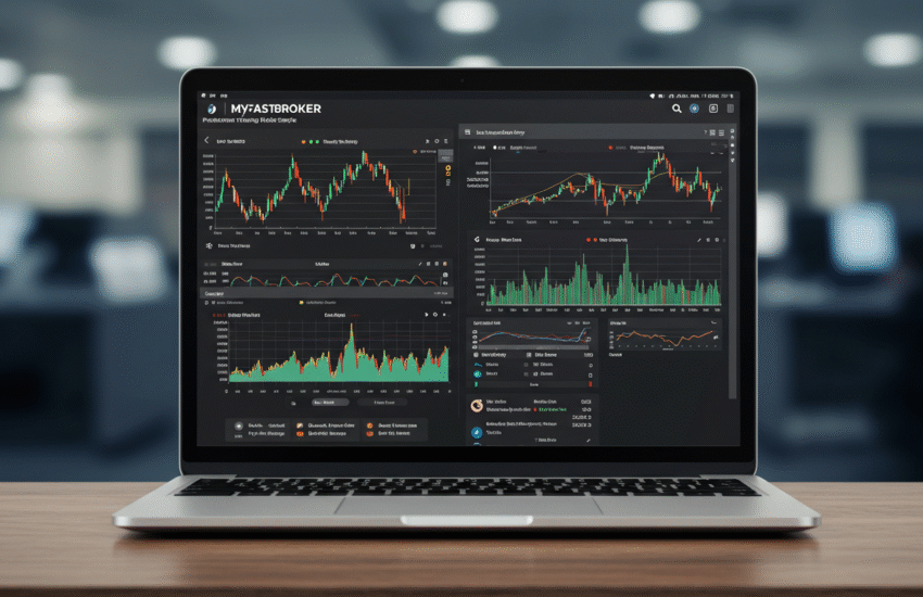 Dashboard interface showcasing myfastbroker trading apps on desktop and mobile devices, highlighting real-time market data and trading tools.