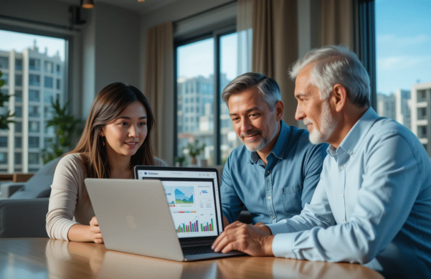 Real people using LessInvest.com Real Estate platform on a laptop to explore fractional property investments, showcasing smart and affordable real estate investing in a modern home office setting.