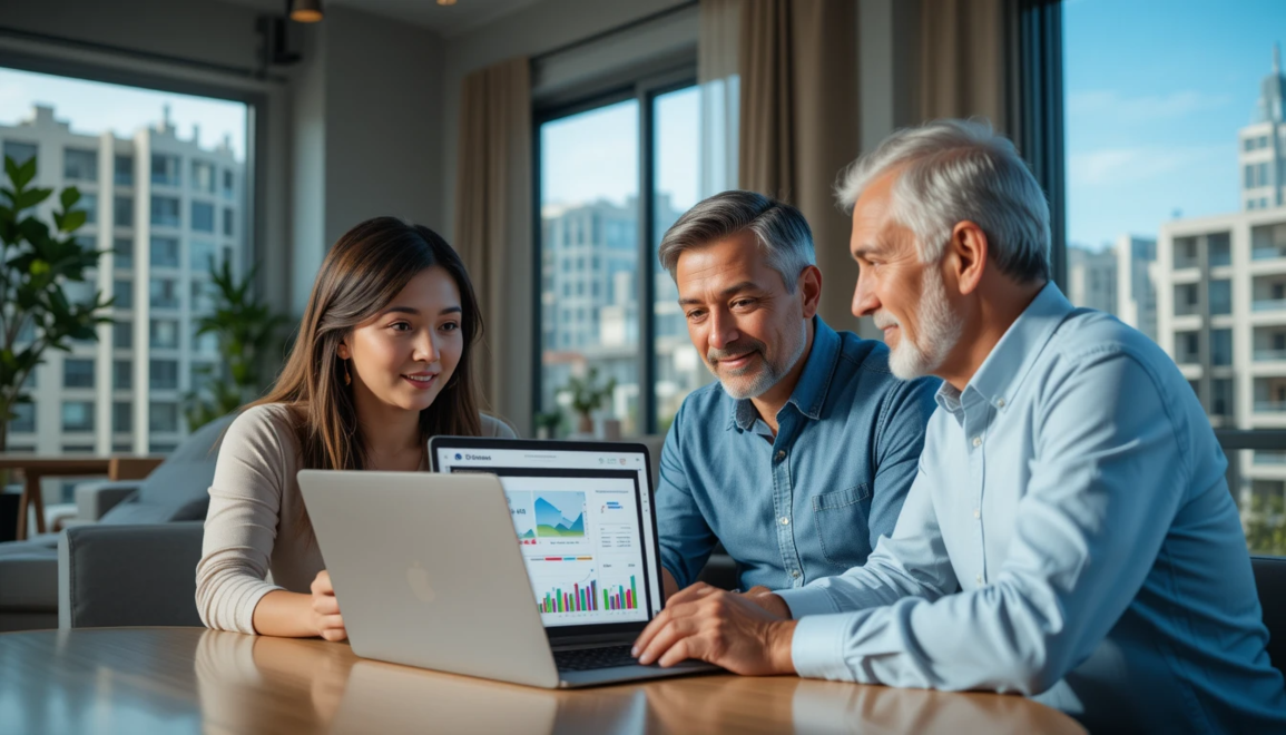 Real people using LessInvest.com Real Estate platform on a laptop to explore fractional property investments, showcasing smart and affordable real estate investing in a modern home office setting.