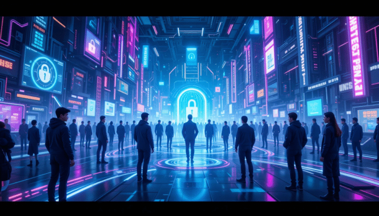 Digital landscape of Online World SeveredBytes showing immersive avatars, secure environments, and community interactions.