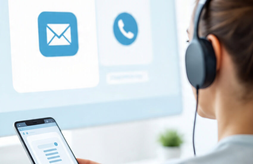 User Contact DrHomeycomfor support through mobile and laptop, with icons for chat, email, and phone support — representing fast and reliable telehealth assistance.